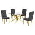 thumbnail image 1 of Square 47" x 47" Clear Glass 5pc Dining Set with Gold Stainless Steel, 1 of 4