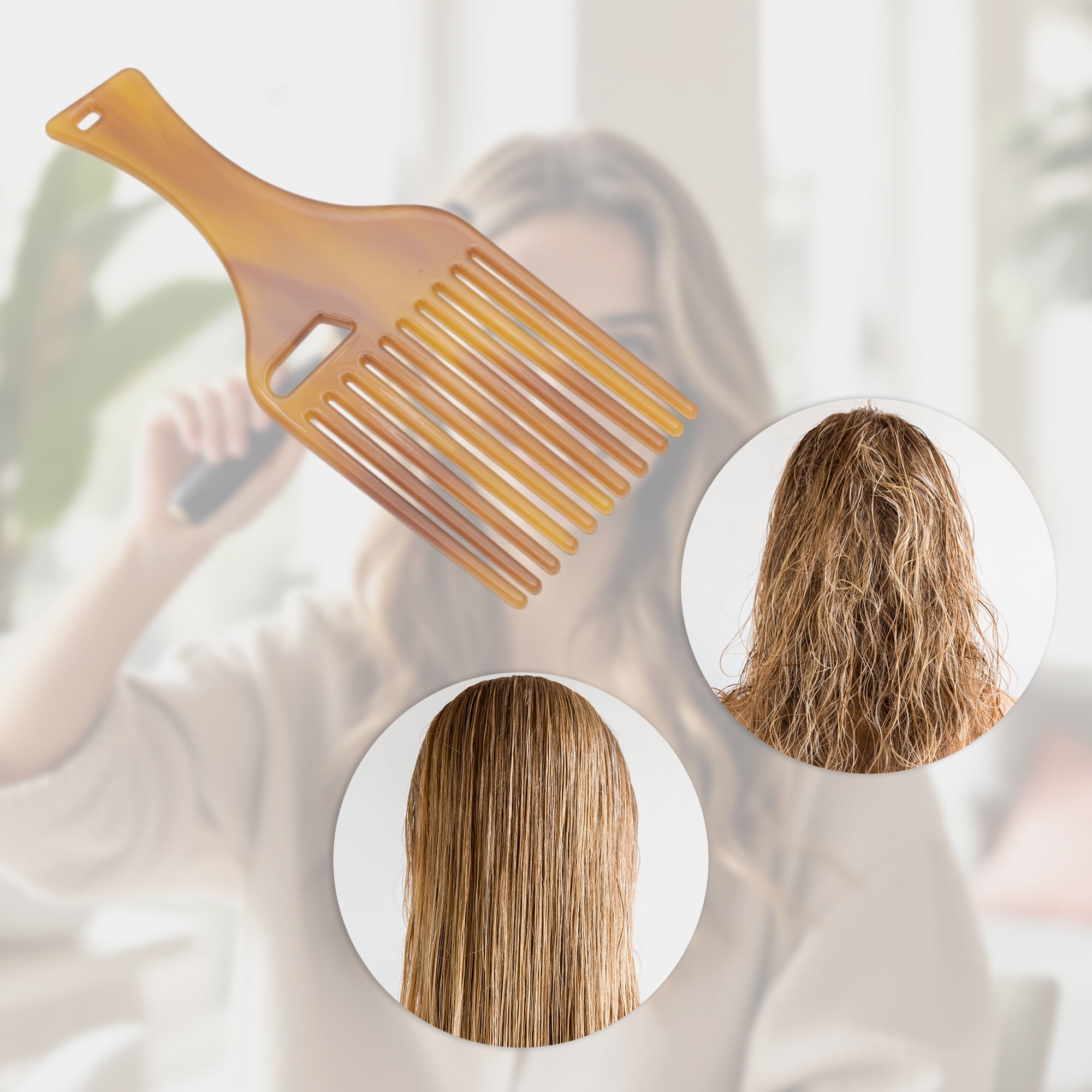 Unique Bargains 1 Pc Long Handle Hair Insert Comb for All Hair Types Styles Coffee Color