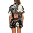 thumbnail image 5 of YDFCWXW Women's Two Piece Pajama Set Halloween Print Short Sleeve Button Down Top and Shorts Set Beige, M, 5 of 7