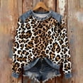 thumbnail image 4 of Leopard Print Distressed Denim Sweatshirts for Women Casual Long Sleeve Crewneck Loose Fit Pullover Top Brown L, 4 of 5