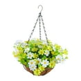 thumbnail image 1 of Cesta colgante artificial con flores que parecen reales, ideal para césped, balcón y exterior. Verde, 1 of 9