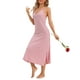 thumbnail image 4 of Vestido de pijama para mujer Inspire Chic con tirantes de espagueti, escote redondo, espalda cruzada, camisón largo, color rosa, 4 of 6