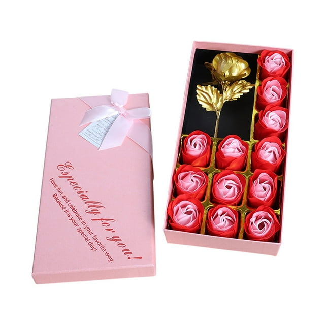Décoration de la Saint-Valentin, Têtes de Roses en Savon Simulées pour la Saint-Valentin, Décoration Parfumée avec 12 Roses en Savon et une Rose