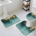 thumbnail image 3 of Modern Teal Gold Bathroom Rugs Set Abstract Shinny Gradient Geometric Lines Non Slip Absorbent Soft Bath Mats 3 Piece Set with Bathroom Rug, U-Shaped Floor Mat, Toilet Seat Cover Small Size, 3 of 9