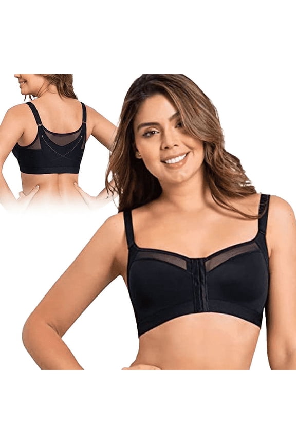 Women's Bra Front Closure Sport Exercise Bra Full Coverage Back Support Front-Closing Wirefree Crossed Unpadded Workout No Underwire Maternity Nursing Comfort Bra Black