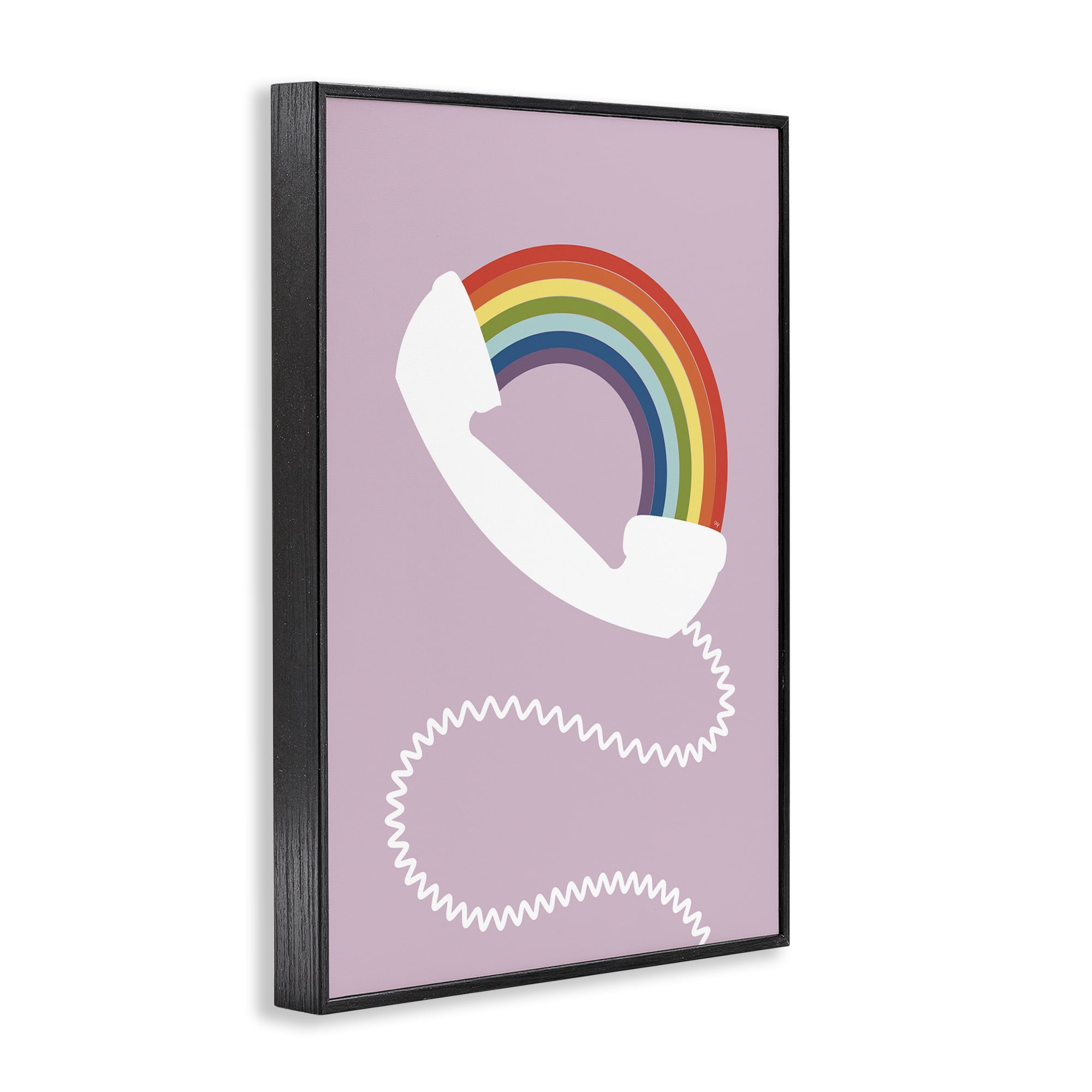 Stupell Industries Rainbow Phone on Pink Novelty Painting Black Framed Art Print Wall Art, 12 x 18