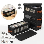 4 Pack DVD Storage Box with Visible Window and Lid, Stackable CD Case Holder Organizer for Media Storage, Holds up to 104 Cases