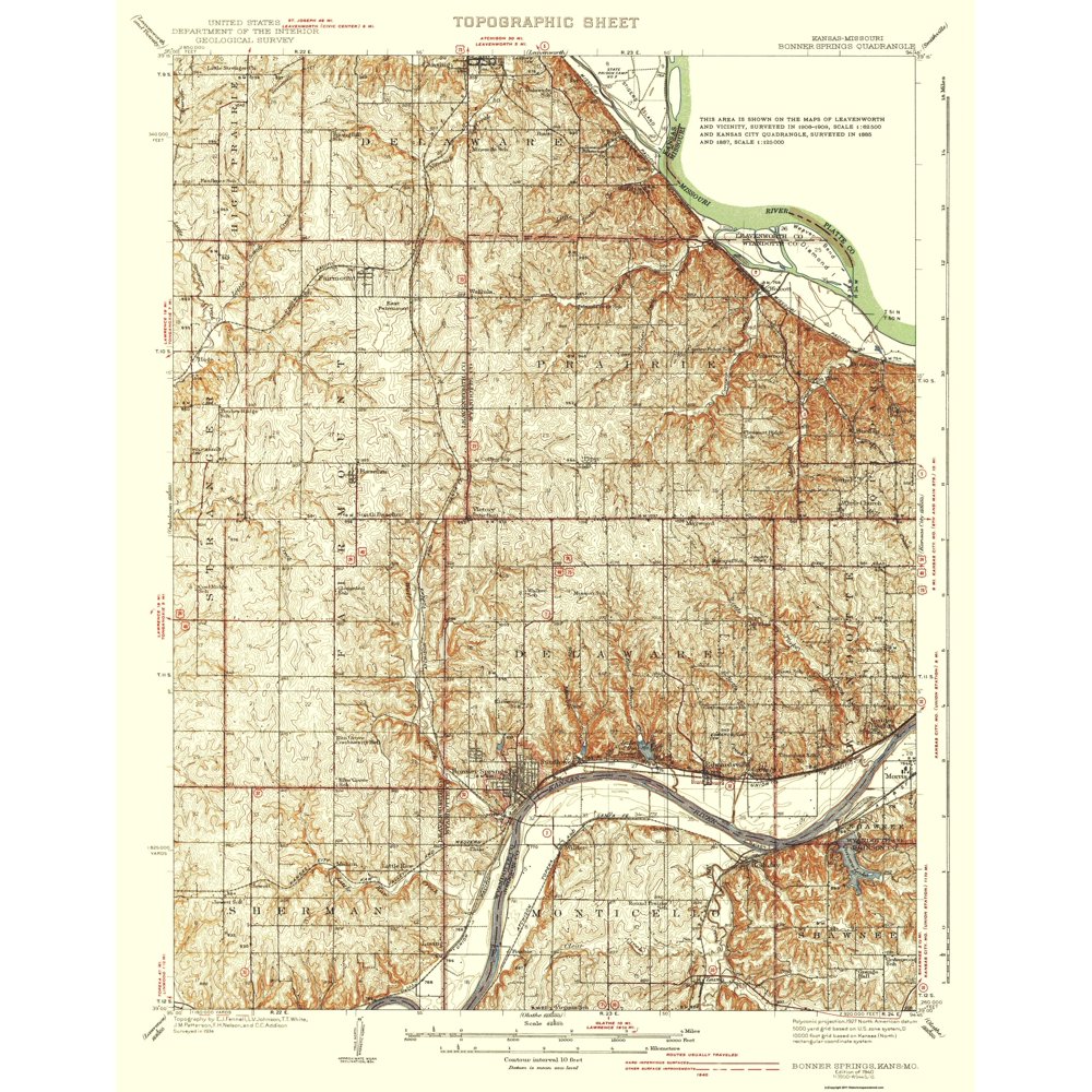 Bonner Springs Kansas Missouri Quad USGS 1940 17 x 21.56 Walmart