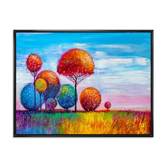 Designart 'Ornamental Colourful Trees IX' Modern Framed Canvas Wall Art Print