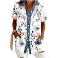 thumbnail image 3 of Craaazy Women's Casual Loose Floral Print Waffle Knit Collar Button Down Short Sleeve Top Breathable Lightweight Blouse, 3 of 5
