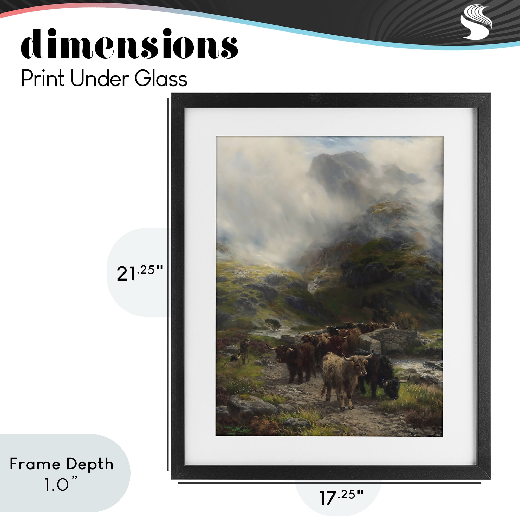 Stupell Industries Moody Highland Cows Herd Black Framed Print Under Glass, design by Arlington Prints