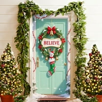 Seyotauo Christmas Door Cover Decoration Front Door Backdrop Window Cover House Santa Elves Christmas Outdoor Sign for Home Wall Indoor Party Decorations 35 X 72 Inch