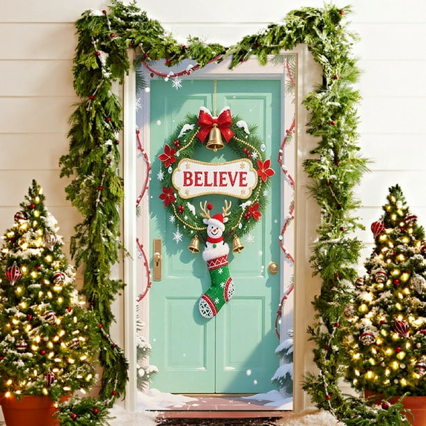 Cortina navideña para puerta | Cortina festiva para puerta, ideal para decorar paredes y mesas | Cortina festiva de 89 x 183 cm con diseño de lazo