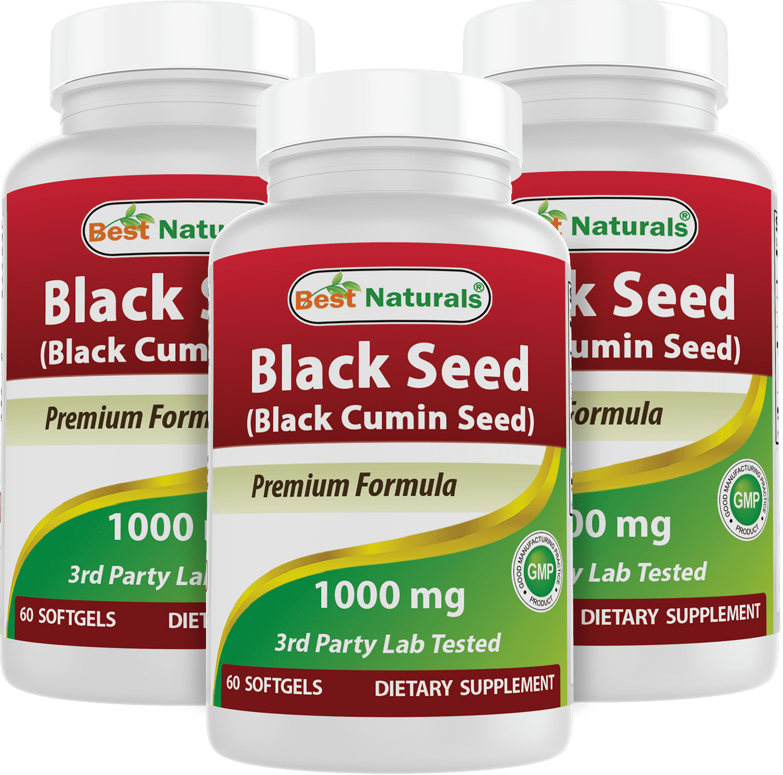 3 Pack Best Naturals Black Seed Oil Capsules 1000 mg 60 Softgels