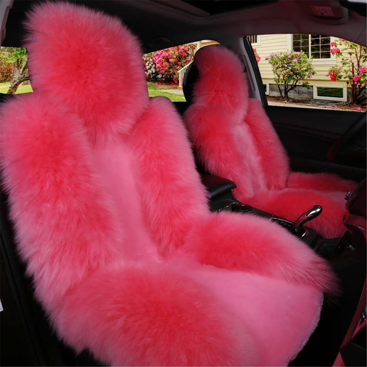 Auto Car Seat Cover Wool Warm Sheepskin Fur Front Seat Cushion Covers Pink For 5 Seats Car Universal