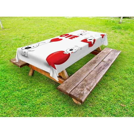 

Love Outdoor Tablecloth Set of Funny Dogs with Heart Symbols My Pet Best Friends Companions Ever Animal Theme Decorative Washable Fabric Picnic Tablecloth 58 X 104 Inches Red White by Ambesonne