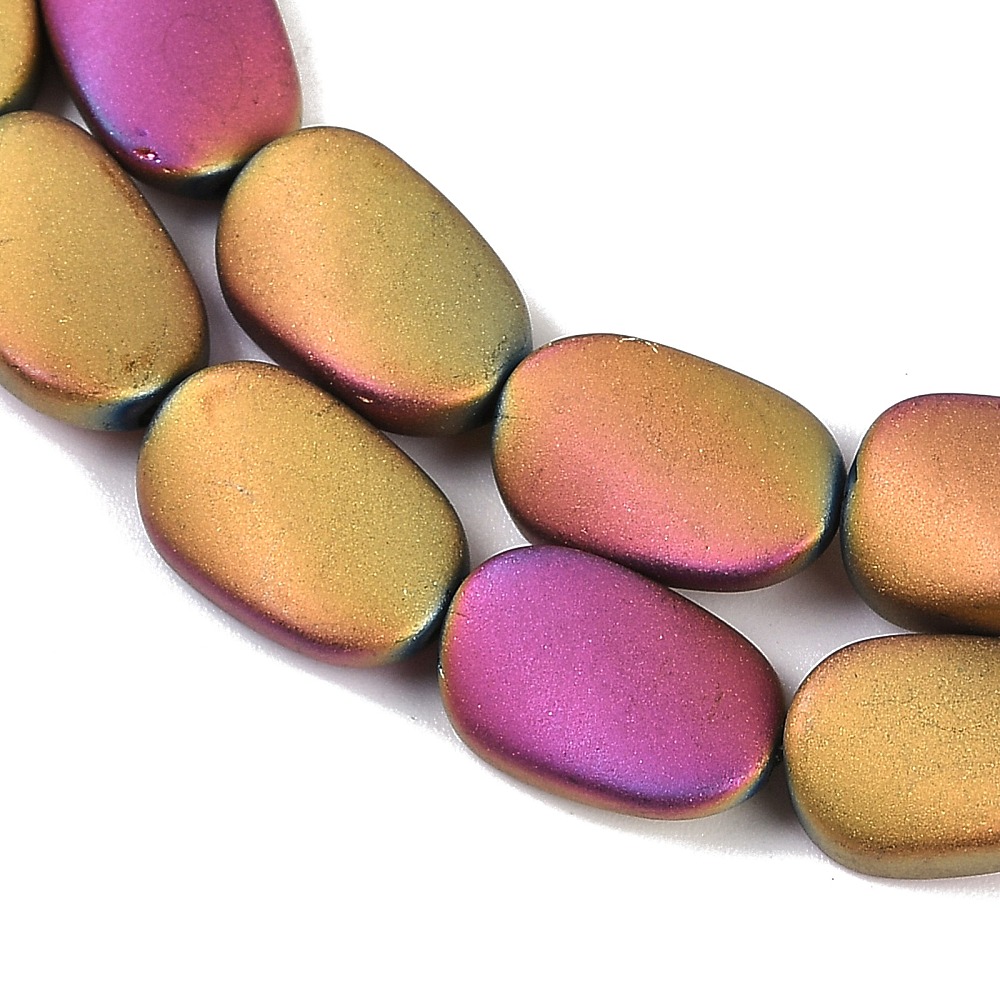 Electroplate Glass Beads Strands Frosted Oval Magenta 14x9x4.5mm Hole: 1mm about 50pcs/strand 27.17 inch(69cm)