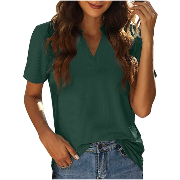 asdoklhq Womens Plus Size Tops,Women Loose Casual Short Sleeve V-Neck Solid Casual Blouse T-shirt Tunic Tops