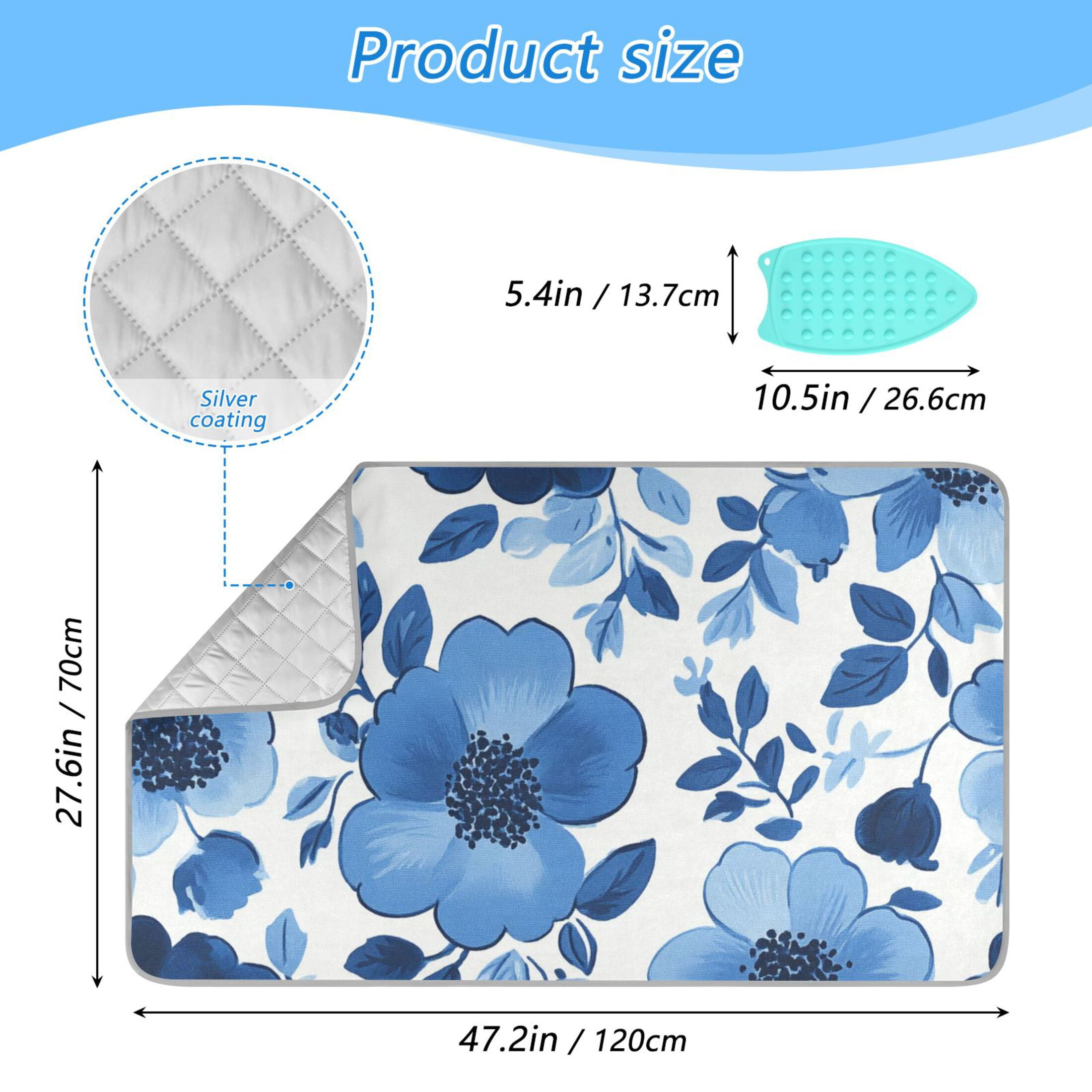 Blue Ink Flower Ironing Mat Blanket for Table Top Travel Portable Ironing Board Pad 47.2x27.6 Inch