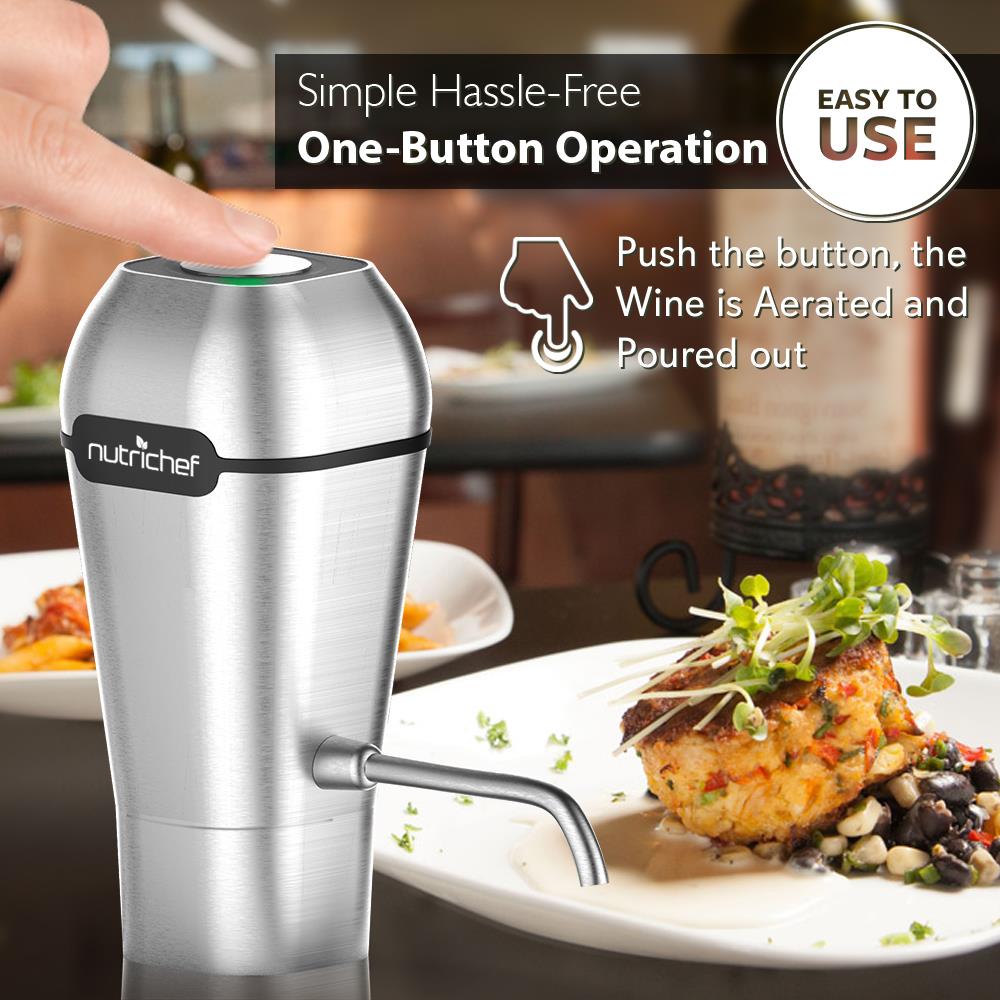 NutriChef Wine Dispenser, Automatic Electric Wine Aerator Pourer w/ Metal Decanter Spout for Red and White Wine Small並行輸入 : NutriChef Wine Dispenser, Automatic Electric Wine