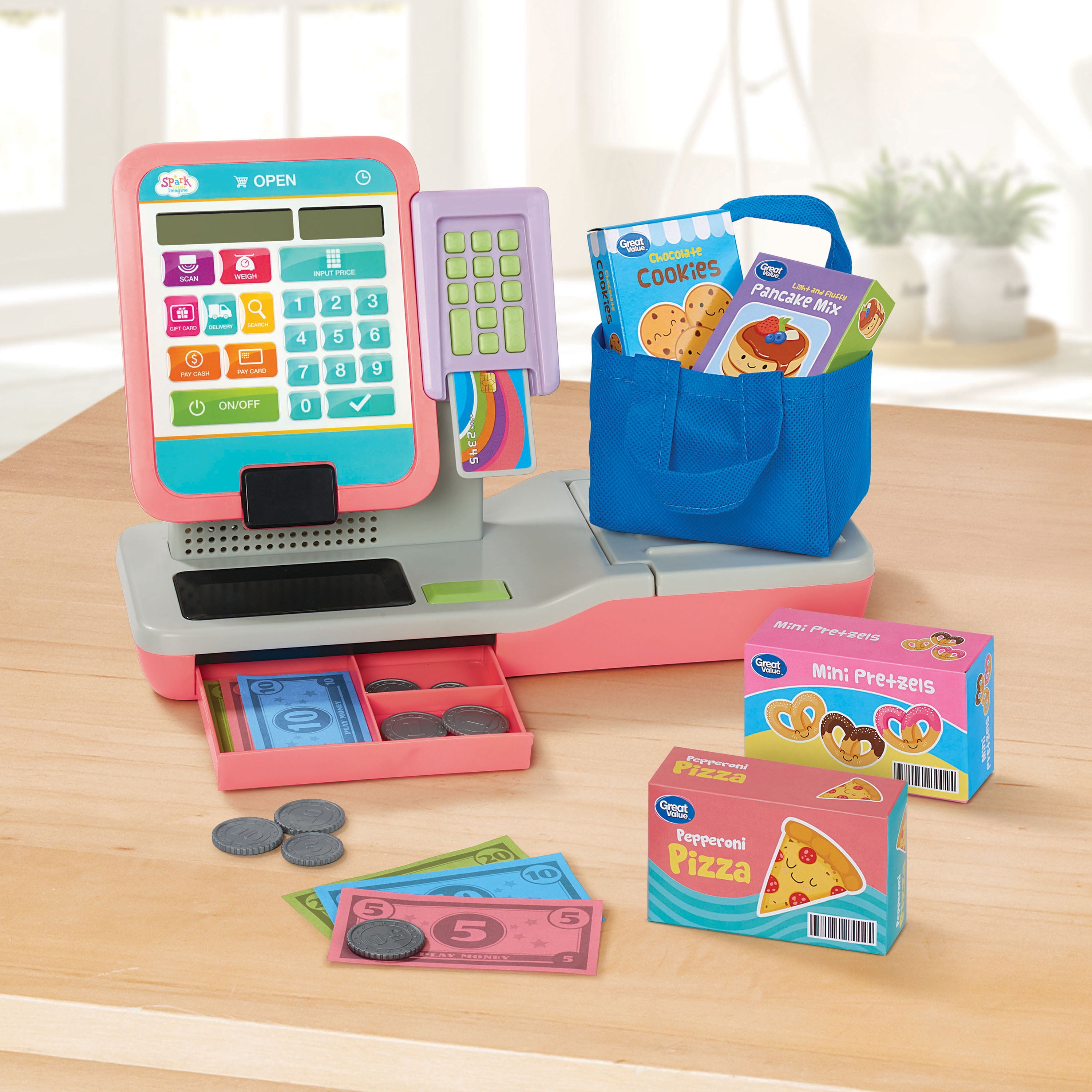 Spark Create Imagine Check Out Station Play Cash Register with Play Money, 21 Pieces