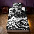 thumbnail image 4 of Homewish Ocean Wave Twin Sheets, Black White Japanese Style Bedding, 3 Pieces, 1 Flat Sheet, 1 Fitted Sheet and 1 Pillowcase, 4 of 6