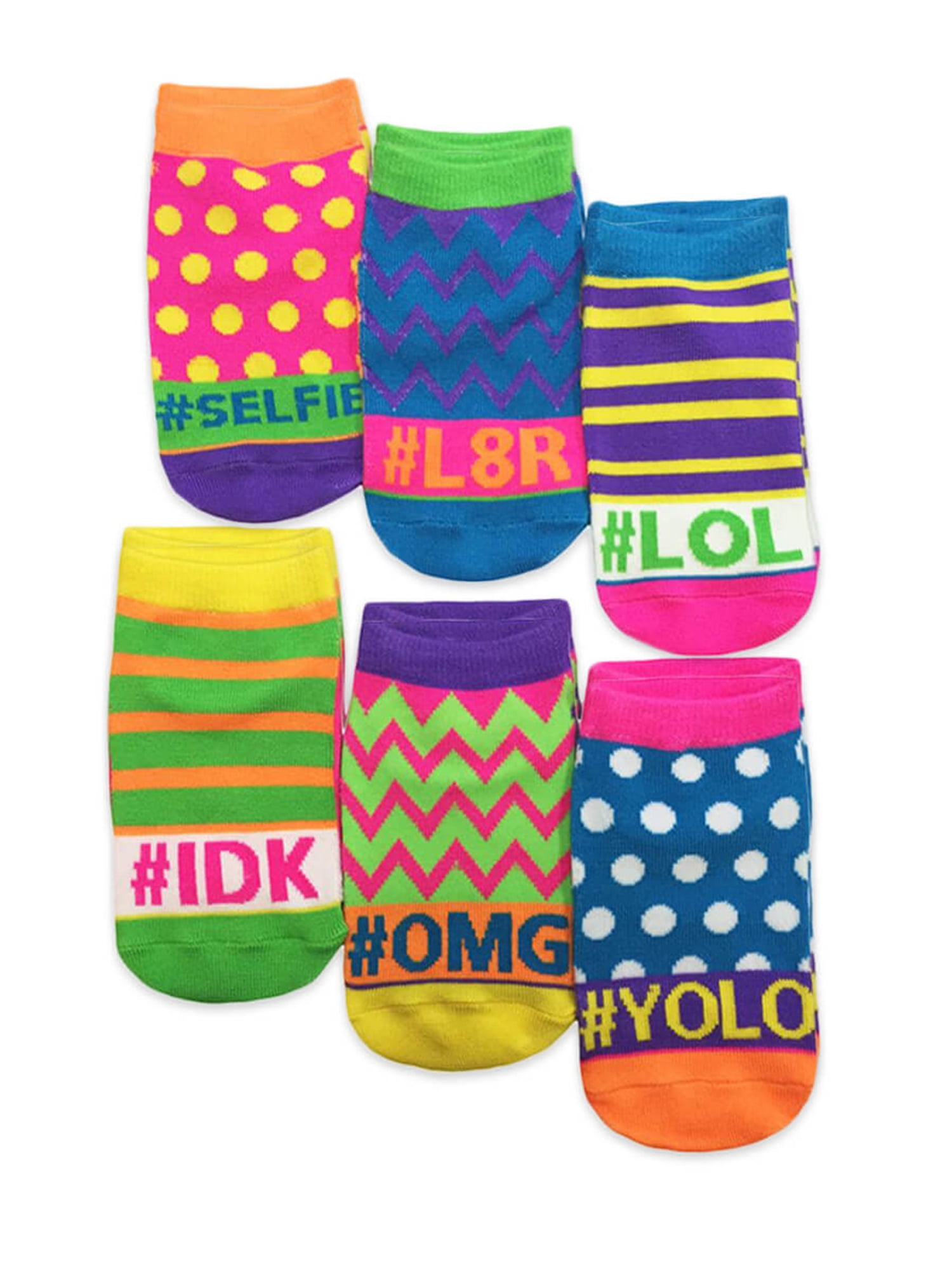 6 PACK Size: 4-7 Plain Neon Yellow Ankle Socks 