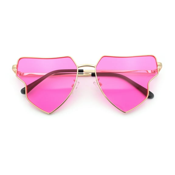Womens Retro Hippie Hipster Metal Rim Butterfly Shape Sunglasses Gold - Pink
