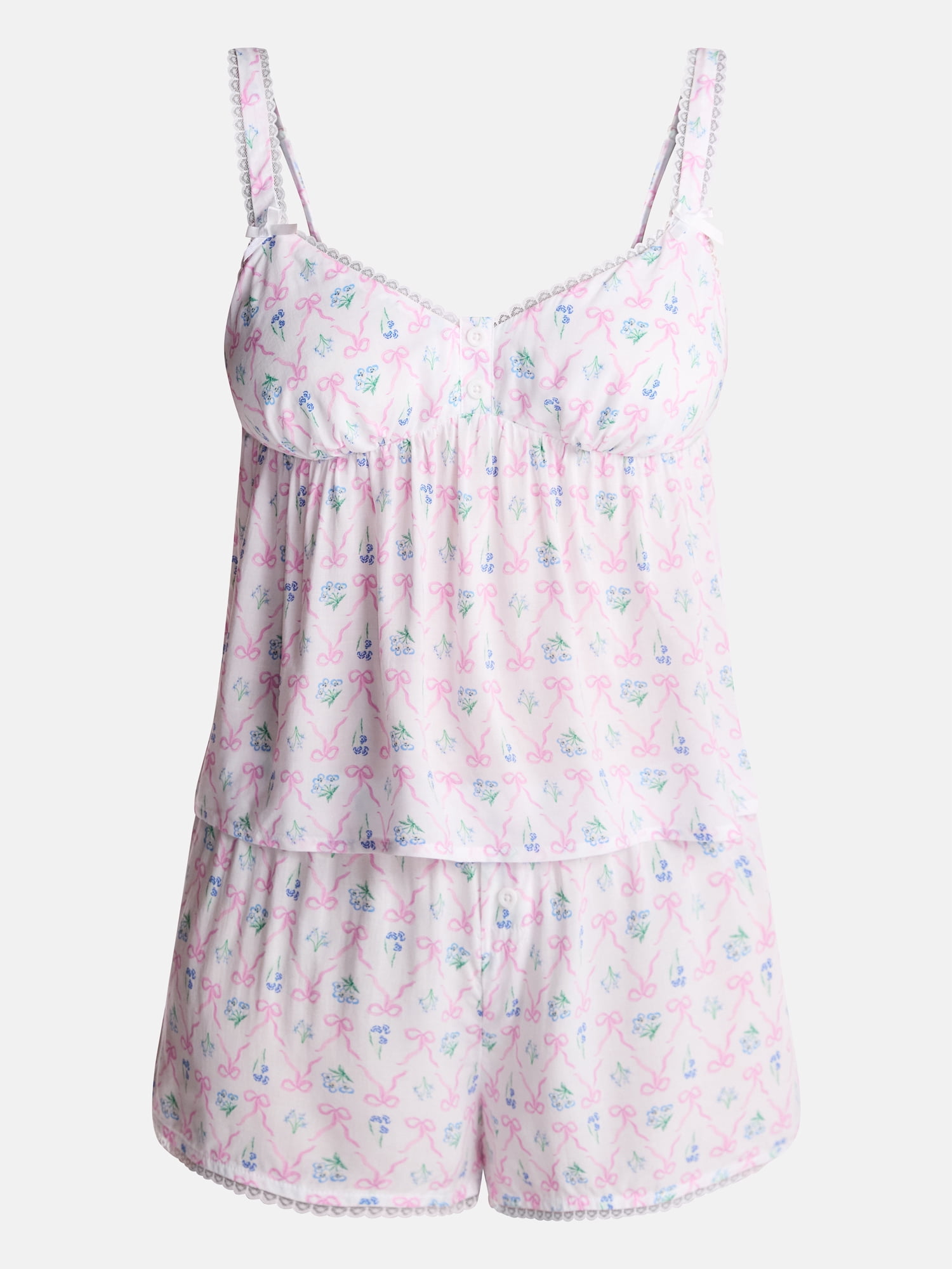 No Boundaries Woven Cami Top and Shorts Sleep Set, 2-Piece, Women's XS-XXL