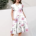 thumbnail image 5 of Vestido de verano para niña, de manga corta, con cuello redondo y estampado floral, de poliéster, con bolsillos y volantes., 5 of 5