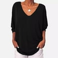 thumbnail image 2 of JINMGG Fall Shirts Plus Size Women Women's Summer Fashion V-neck Bat 3/4 Sleeve Solid Color Tops Black S, 2 of 7
