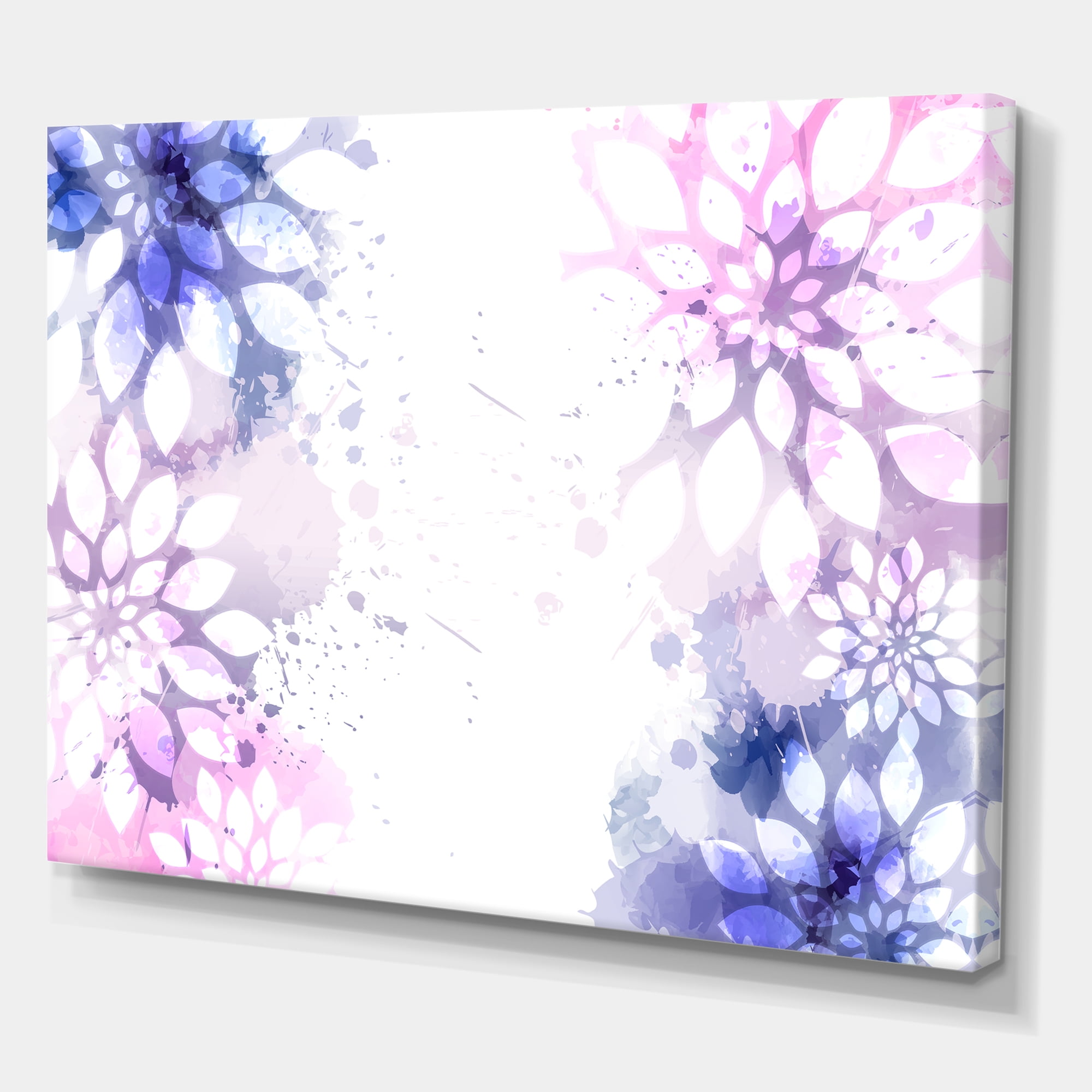 Designart ' Pink and Purple Abstract With Colorful Splashes II ' Modern Canvas Wall Art Print