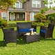 thumbnail image 2 of Conjunto de Muebles al Aire Libre Costway 4 Piezas Ratan PE Cojines Patio Marrón Mezclado Azul, 2 of 4