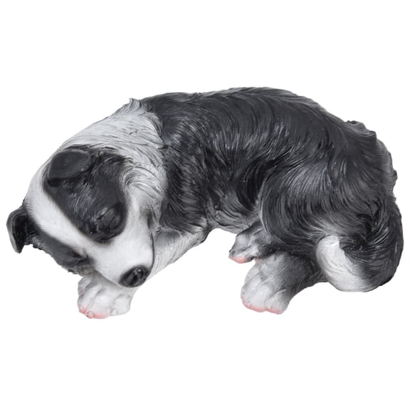 BIMZUC Textured Realistic Dog Ornament – Vivid Sleeping Border Collie Statue for Garden, Lawn, Desk Décor