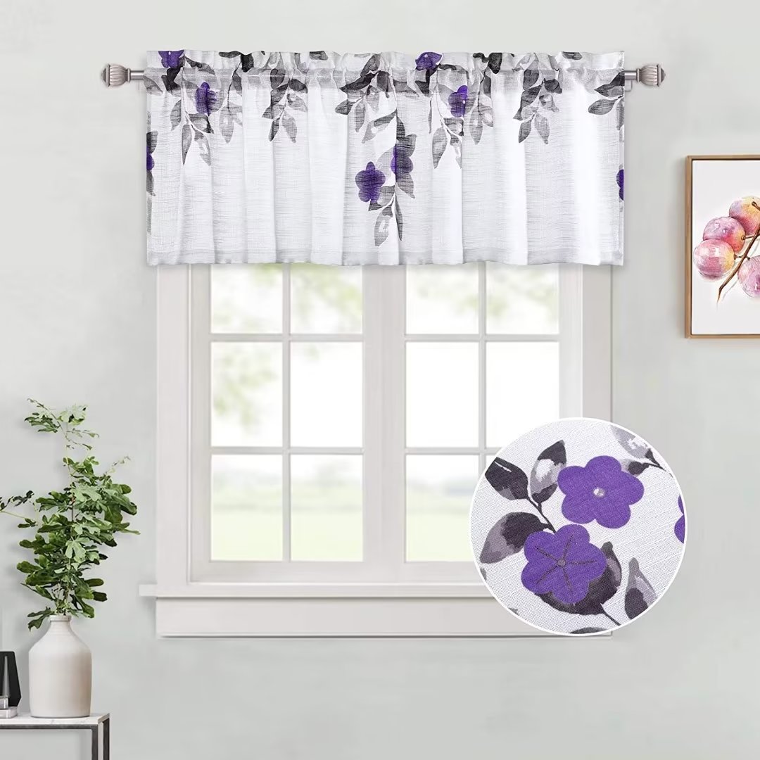 GlowSol 52"W x 15"L Floral Short Curtain Valance Small Window Curtains