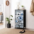 thumbnail image 6 of Rustic Dresser for Bedroom with 4 Storage Drawers Blue White Daisies Blue Butterflies Rustic Wooden Dressers Chest of Drawers Steel Framed Fabric Closet Organizers for Dorm Entryway, 6 of 8