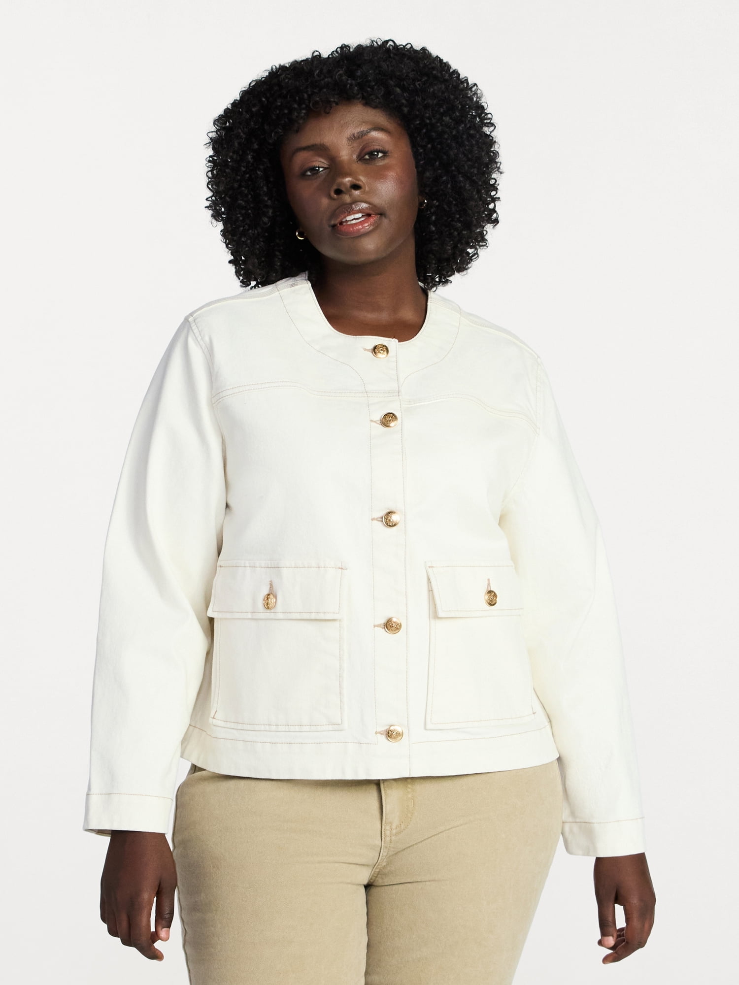 Terra & Sky Women's Plus Denim Lady Jacket With Pockets, Sizes 0X-5X