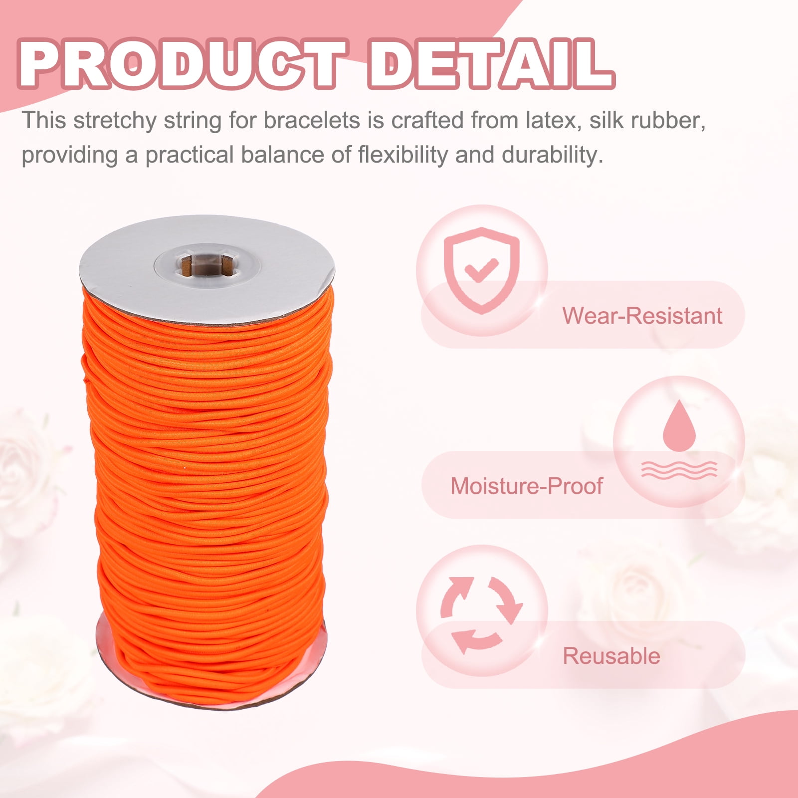 Uxcell Stretchy String for Bracelets, Elastic Crystal Thread Stretch Elastic Beading Cord 2.5mm & Fluorescent Orange-Fit For(Bracelets/Sewing/Beading/Necklace/Jewelry Making/Crafts DIY)