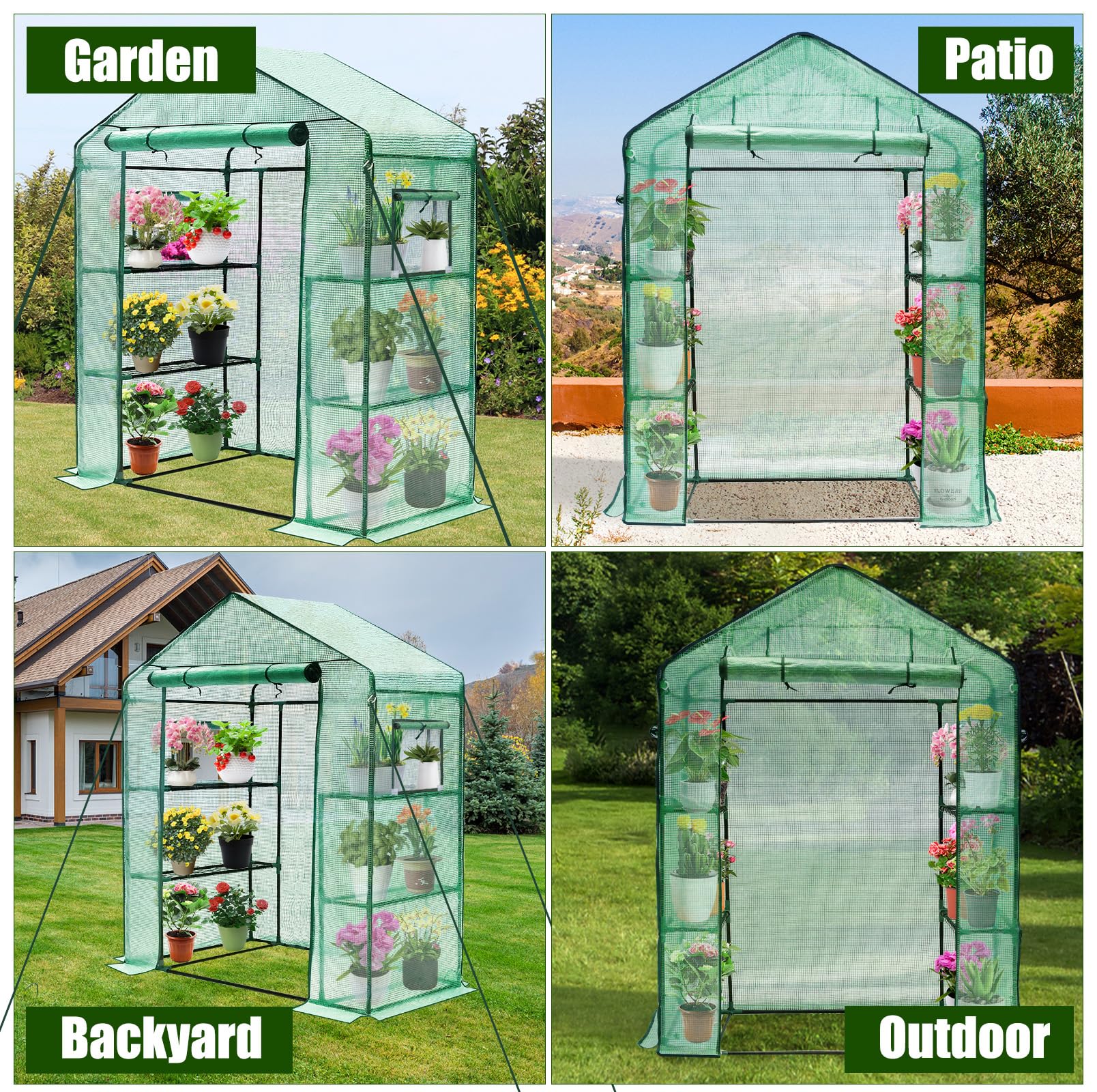 Greengro Greenhouse, 28 x 57 x 76'' Greenhouses for Outdoors, Small Plant Green House with Screen Windows, 3 Tiers 4 Shelves, Durable PE Cover, Plastic Portable Wall in Greenhouses for Outside Indoor