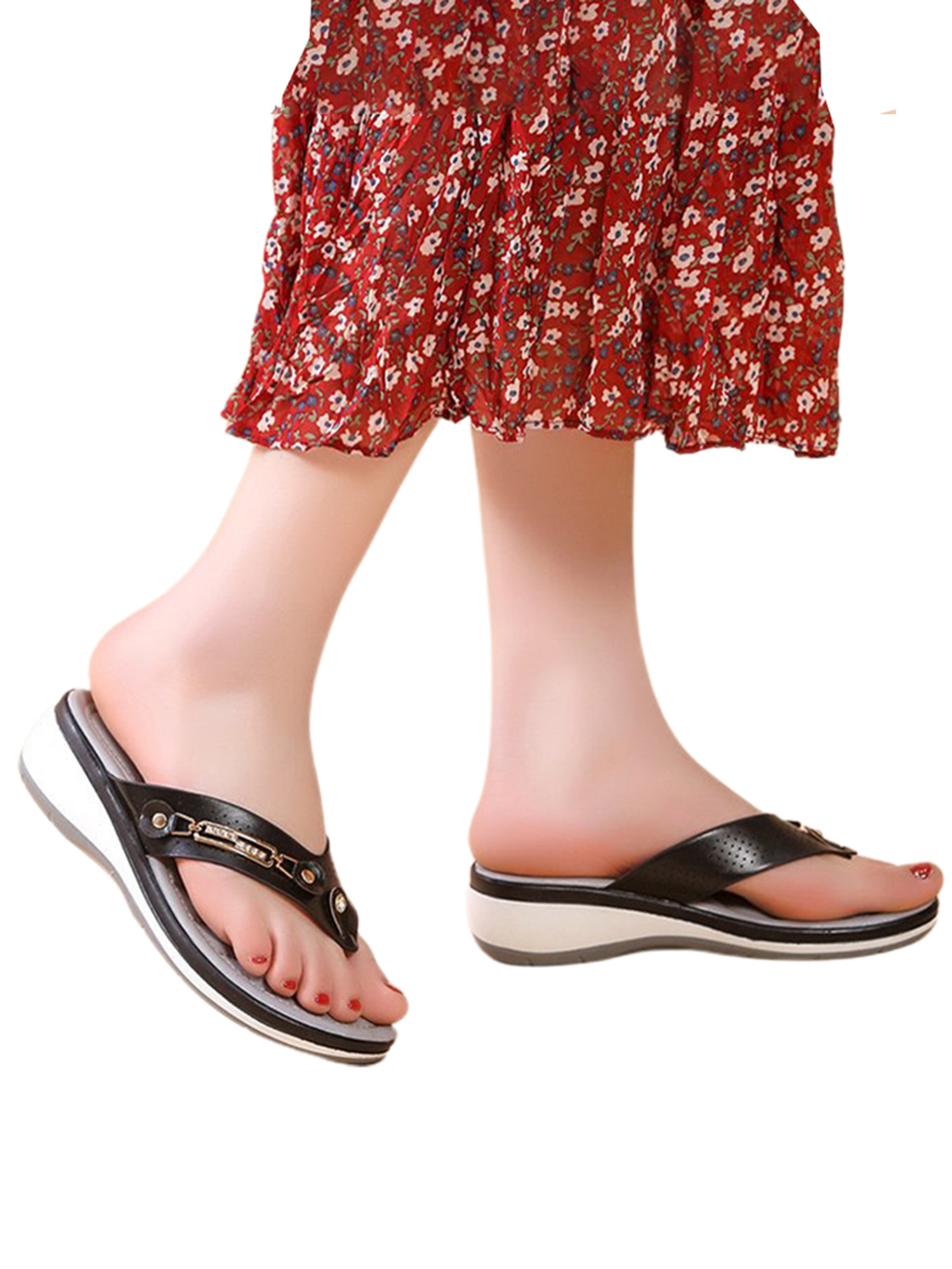 Xavaria Womens Comfy Flower Wedge Sandals Flip-flops Slippers Summer Holiday  Beach Casual Sandals Walking Shoes - Walmart.com