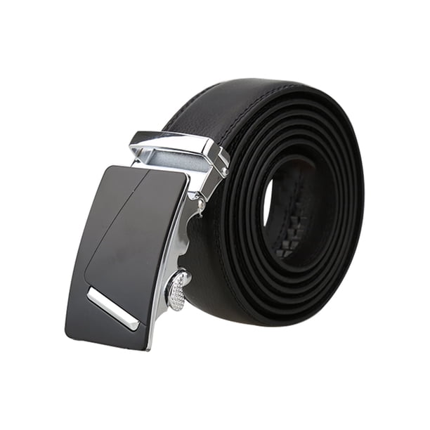 Cinturón de cuero de vestir para hombres con hebilla automática de ratchet L en forma de plata, 58 5/8-61 3/8 para el Día del Padre