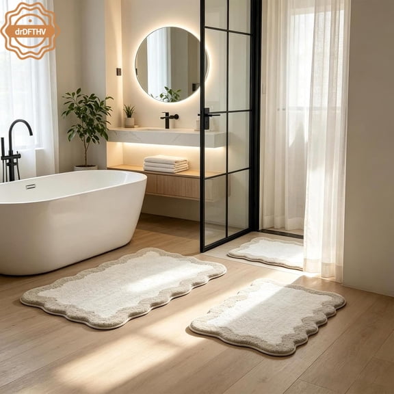 Bathroom Rugs Sets 2 Piece, Scalloped Bath Mat, Scalloped Bathroom Rug, Soft Absorbent
