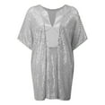 thumbnail image 5 of XMHJSMD Vacation Classic-Fit Shirt Plus Size Tops Women Loose Sequin V Neck Short Sleeved Casual Shirt Short Sleeved Blouse (Silver,M), 5 of 5
