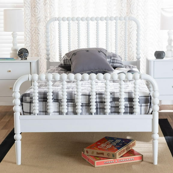 Baxton Studio Lucera Mid-Century Platform Bed, Twin, White