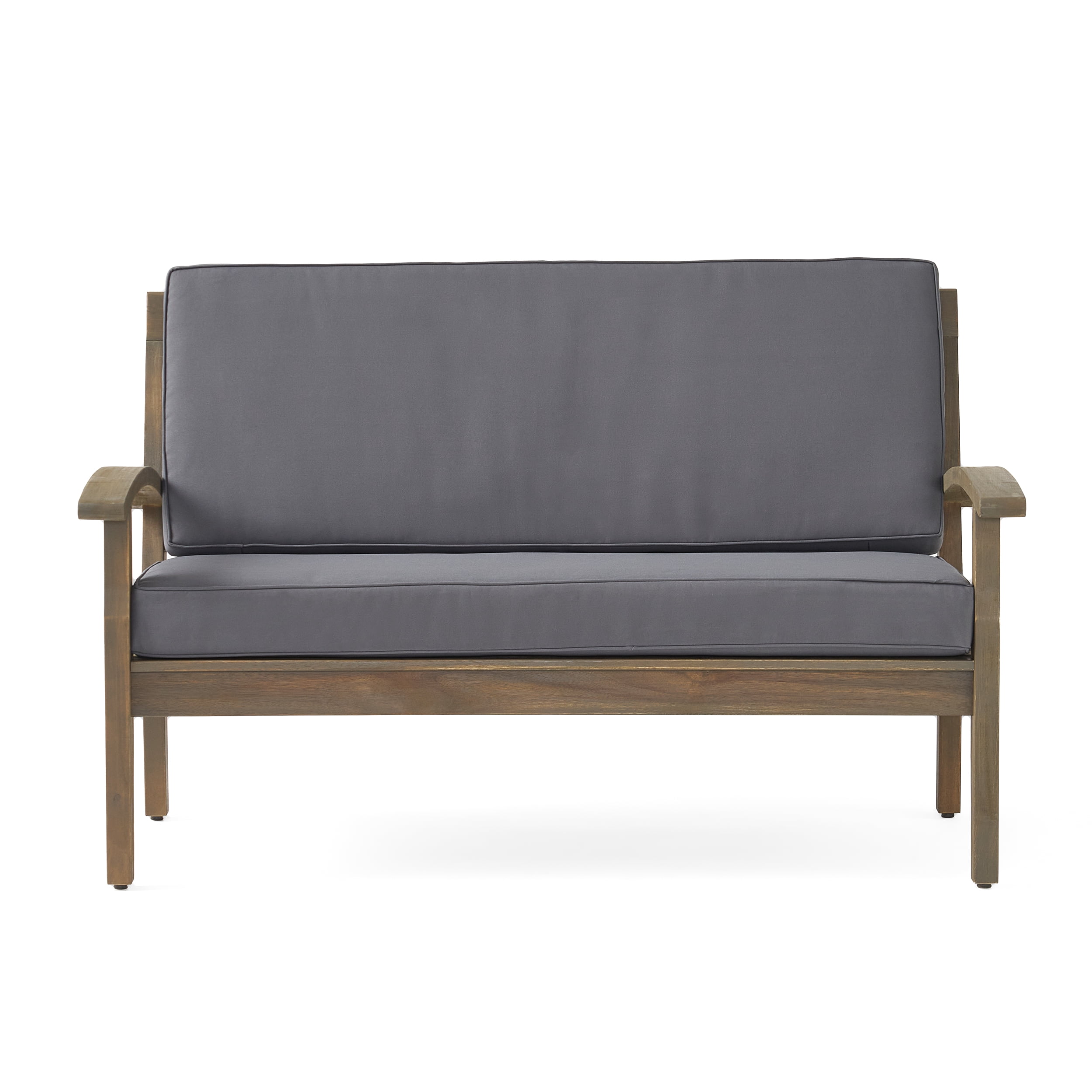 Outdoor Loveseat and Coffee Table Combined Leisure Set, Acacia Wood Frame Furniture for Patio Garden, Gray