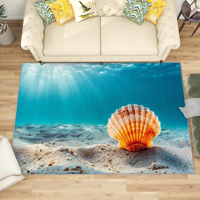 3x4 Rug, Seashell Door Mat, Underwater Beach Theme Rug, Sea Ocean Marine Rugs for Entryway, Washable & Non Slip & Soft Low Pile Small Carpet, Indoor Doormat, Seashell Home Decor & Gifts