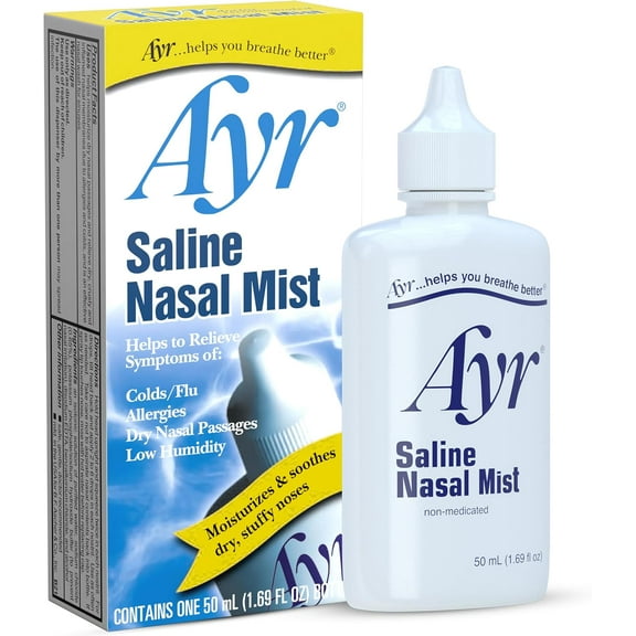Ayr Saline Nasal Mist, 1.69 Fl Oz (Pack of 6) (Packaging may vary)