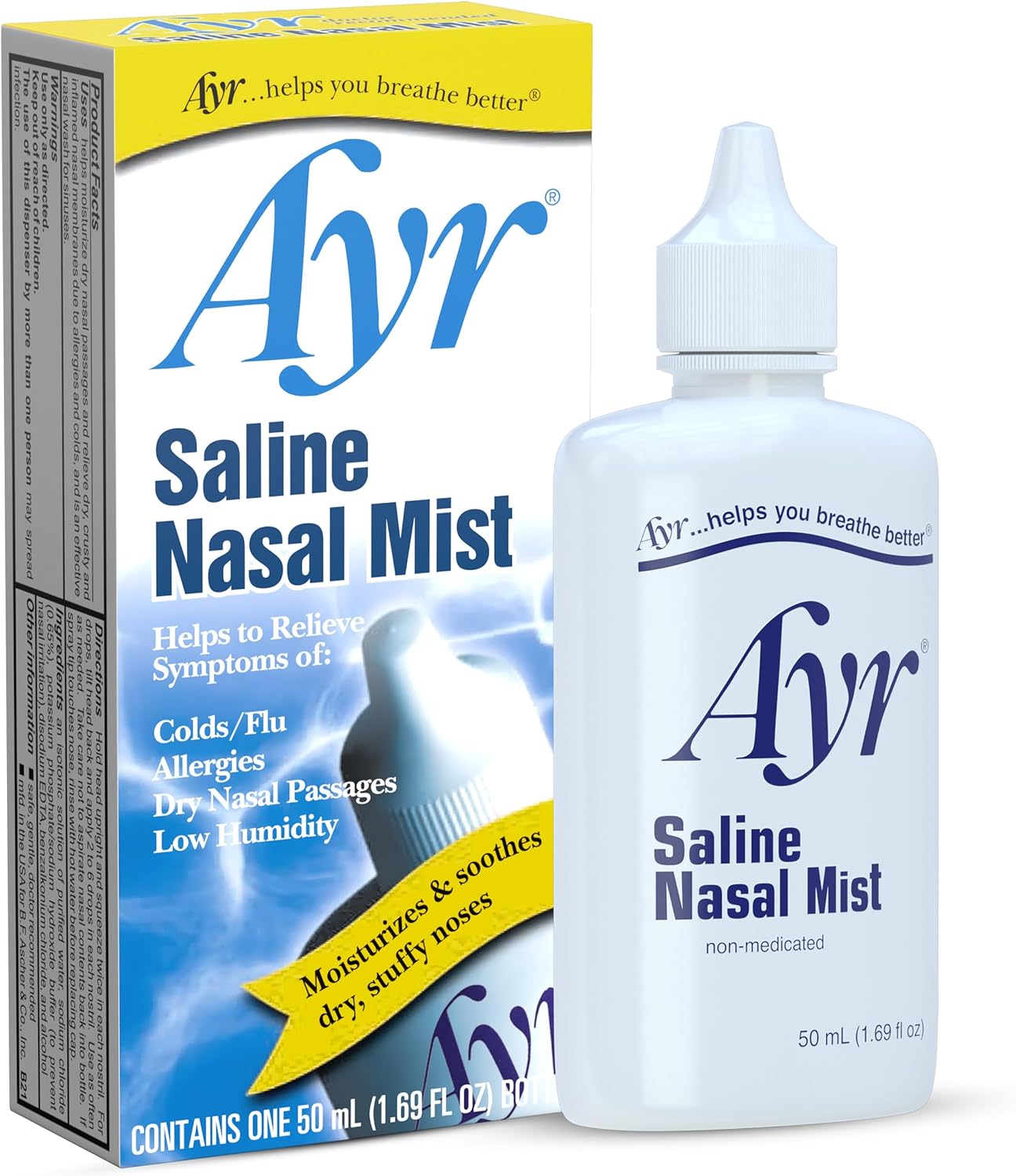 Ayr Saline Nasal Mist, 1.69 Fl Oz (Pack of 6) (Packaging may vary)