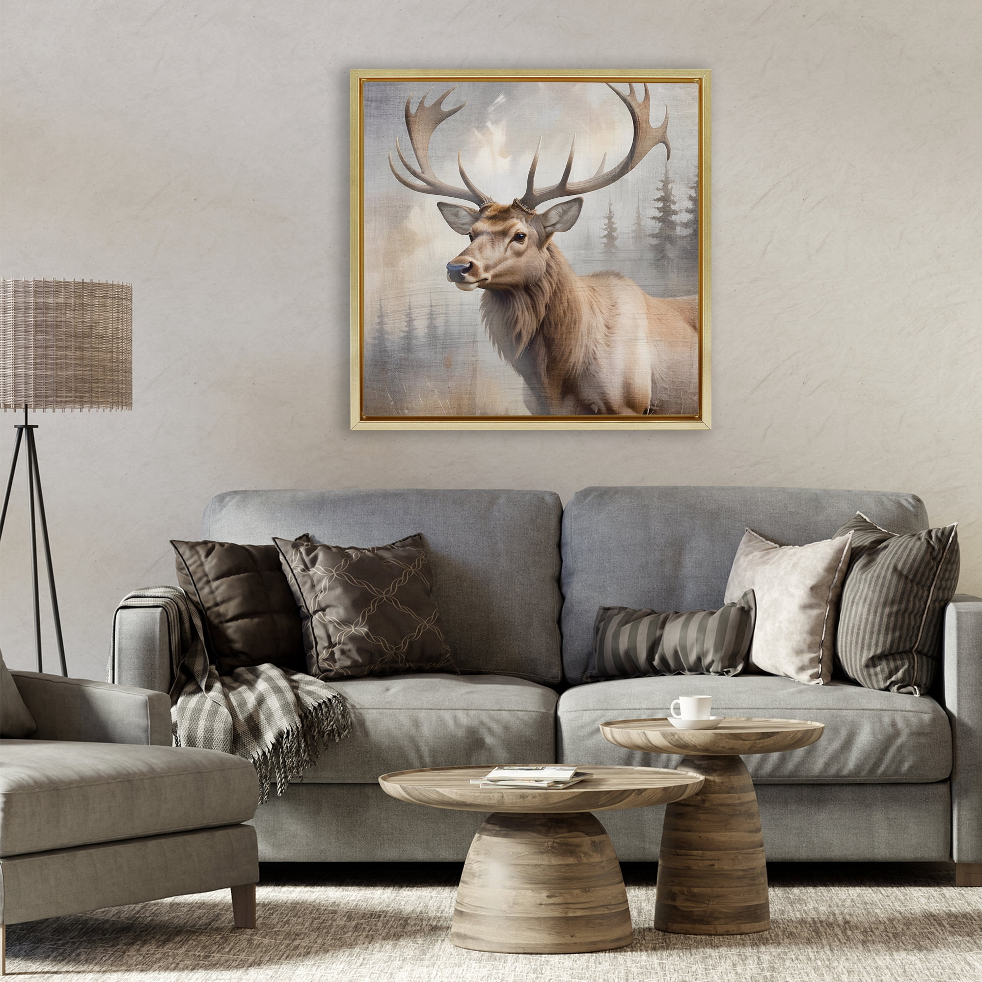 Stupell Industries Graceful Forest Stag Gold Framed Floater Canvas Wall Art, design by Susan Arnot