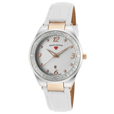 Swiss Legend 10220Sm-Sr-02-Wht Passionata Diamond White Leather And Dial Ss Rose-Tone Accents Watch